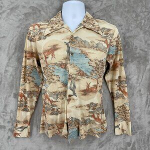 Vintage Styled in California Disco Silky Deer Nature Button Front Shirt